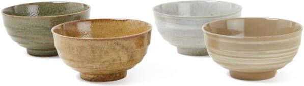 HKliving Japanese Kom Noodles Keramiek Set van 4 16,8 x 16,8 x 8,5 cm