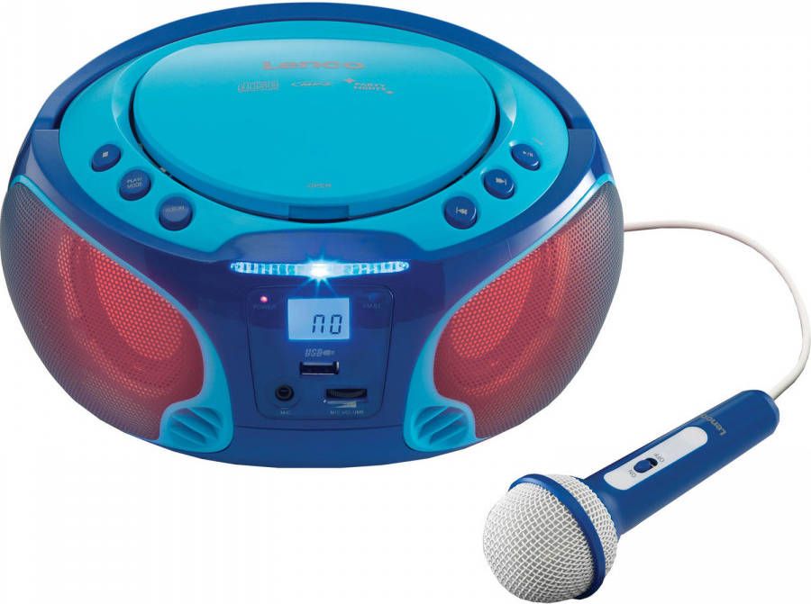 Lenco SCD 650BU Draagbare FM Radio CD/MP3/USB microfoon en licht effecten Blauw