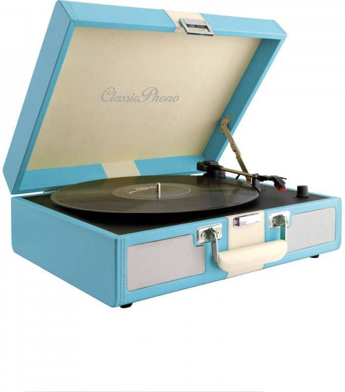Lenco Koffer Platenspeler Met Ingebouwde Speakers En Riemaandrijving Classic Phono Tt 33 Blue Blauw wit