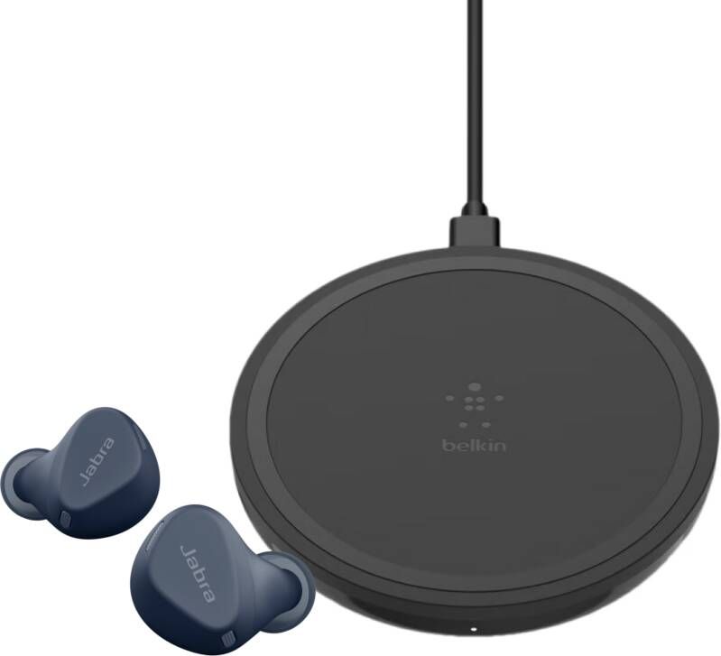 Jabra Elite 4 Active Marineblauw + Belkin Boost Up Draadloze Oplader 10W Zwart