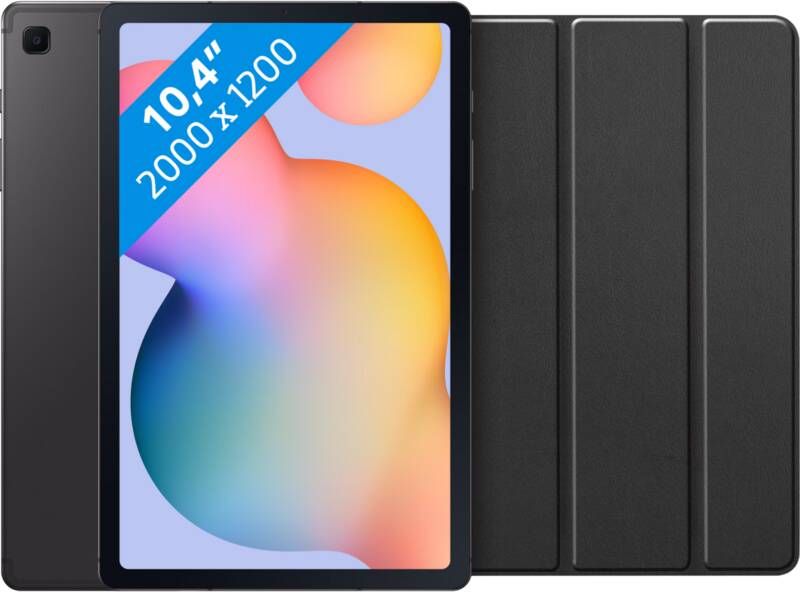 Samsung Galaxy Tab S6 Lite 128GB Wifi Grijs + Just in Case Tri Fold Book Case Zwart
