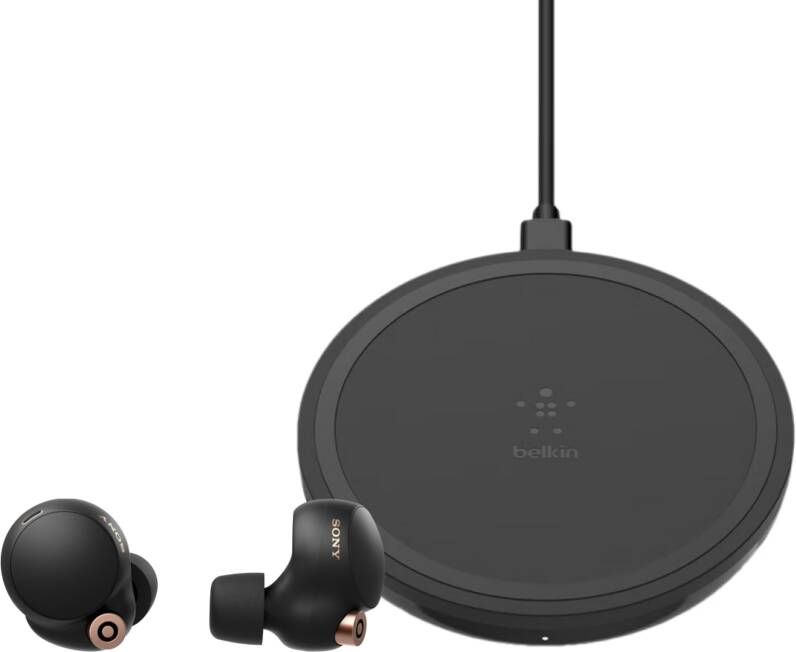 Sony WF 1000XM4 Zwart + Belkin Boost Up Draadloze Oplader 10W Zwart