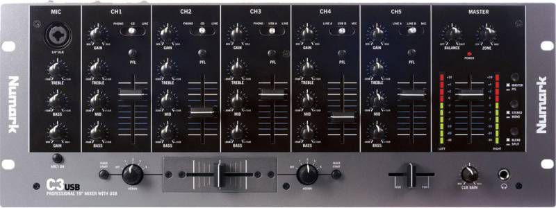 Numark C3 USB 19 inch 5 kanaals DJ USB mixer