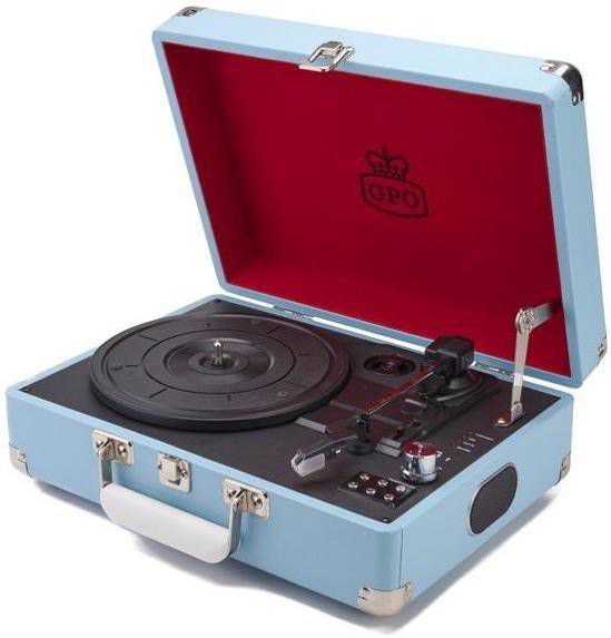 GPO ATTACHEBLU Kofferplatenspeler met ingebouwde speakers Lichtblauw